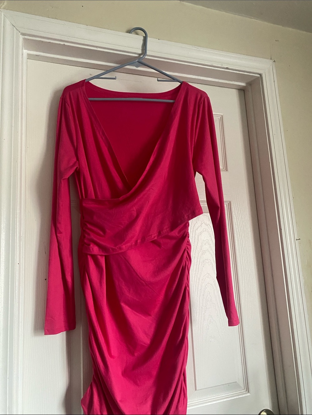 SHEIN Hot Pink Long-Sleeve Draped Wrap Dress